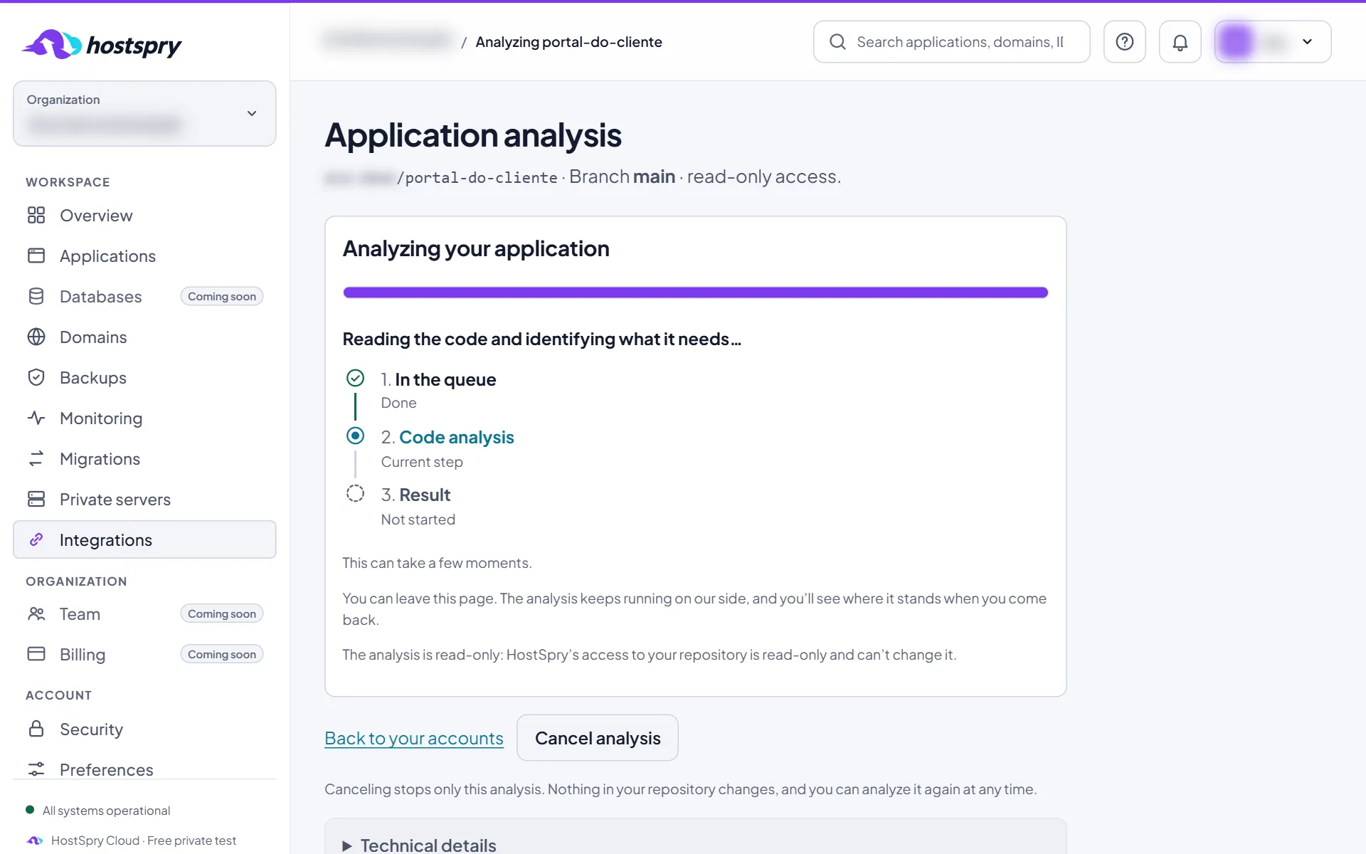 Screenshot: The analysis