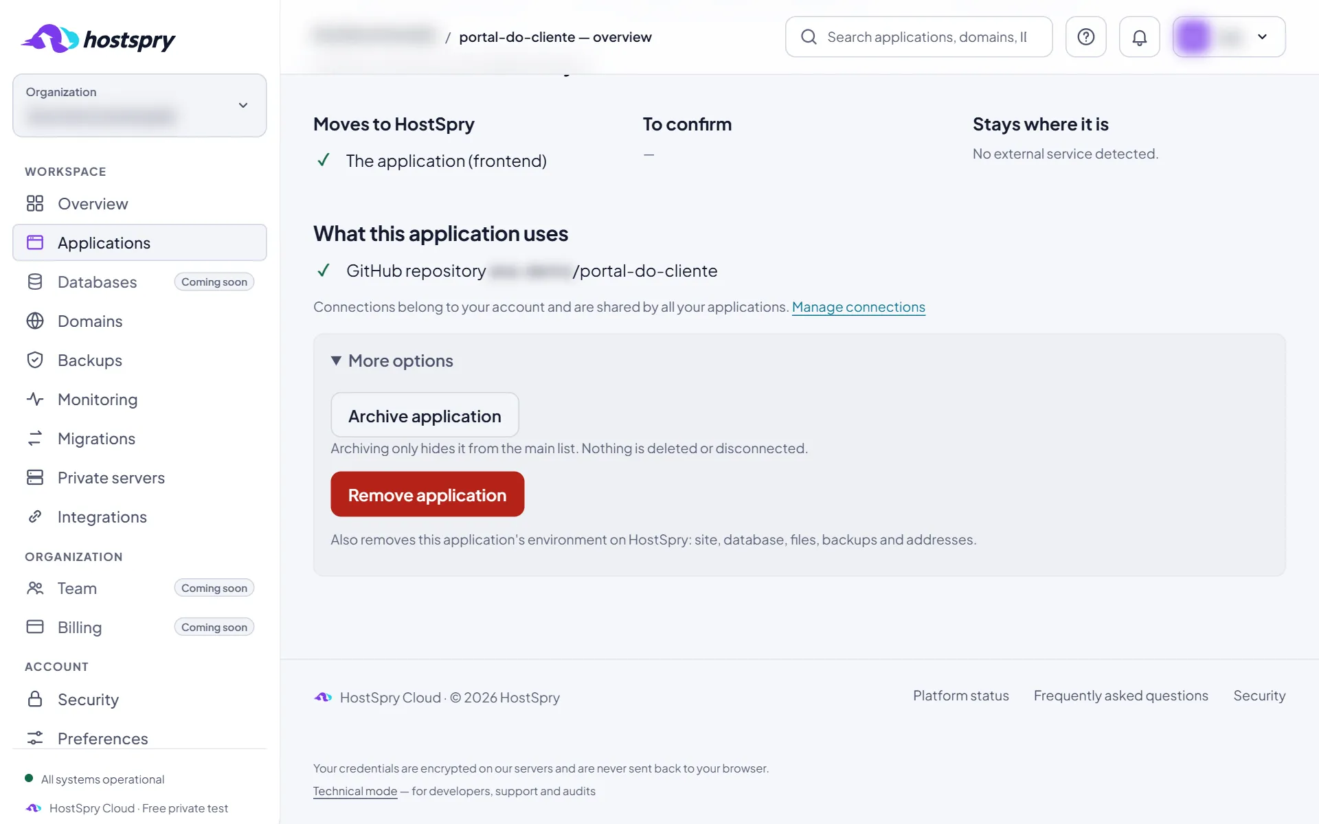 Screenshot: Remove an application