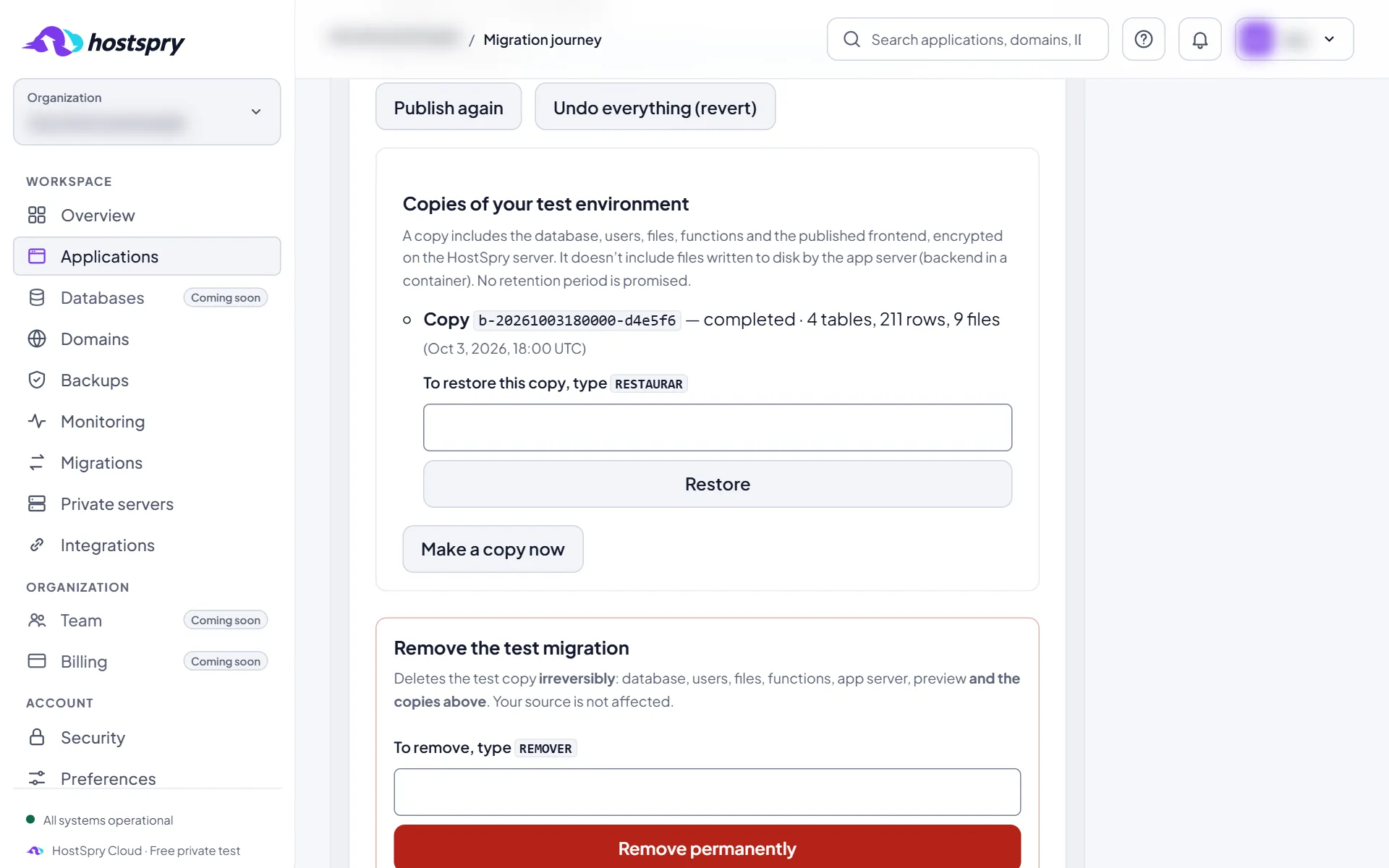 Screenshot: Restore
