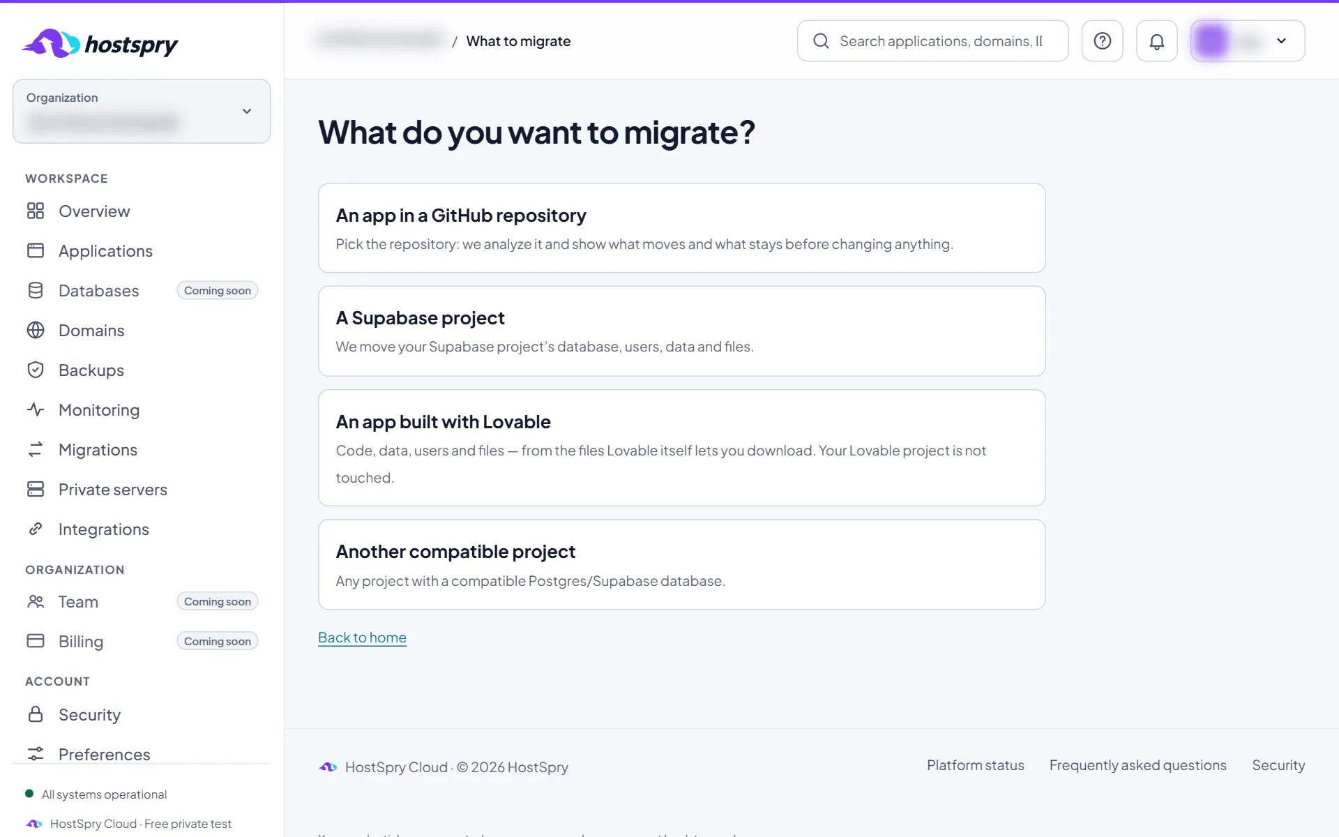 Screenshot: New application