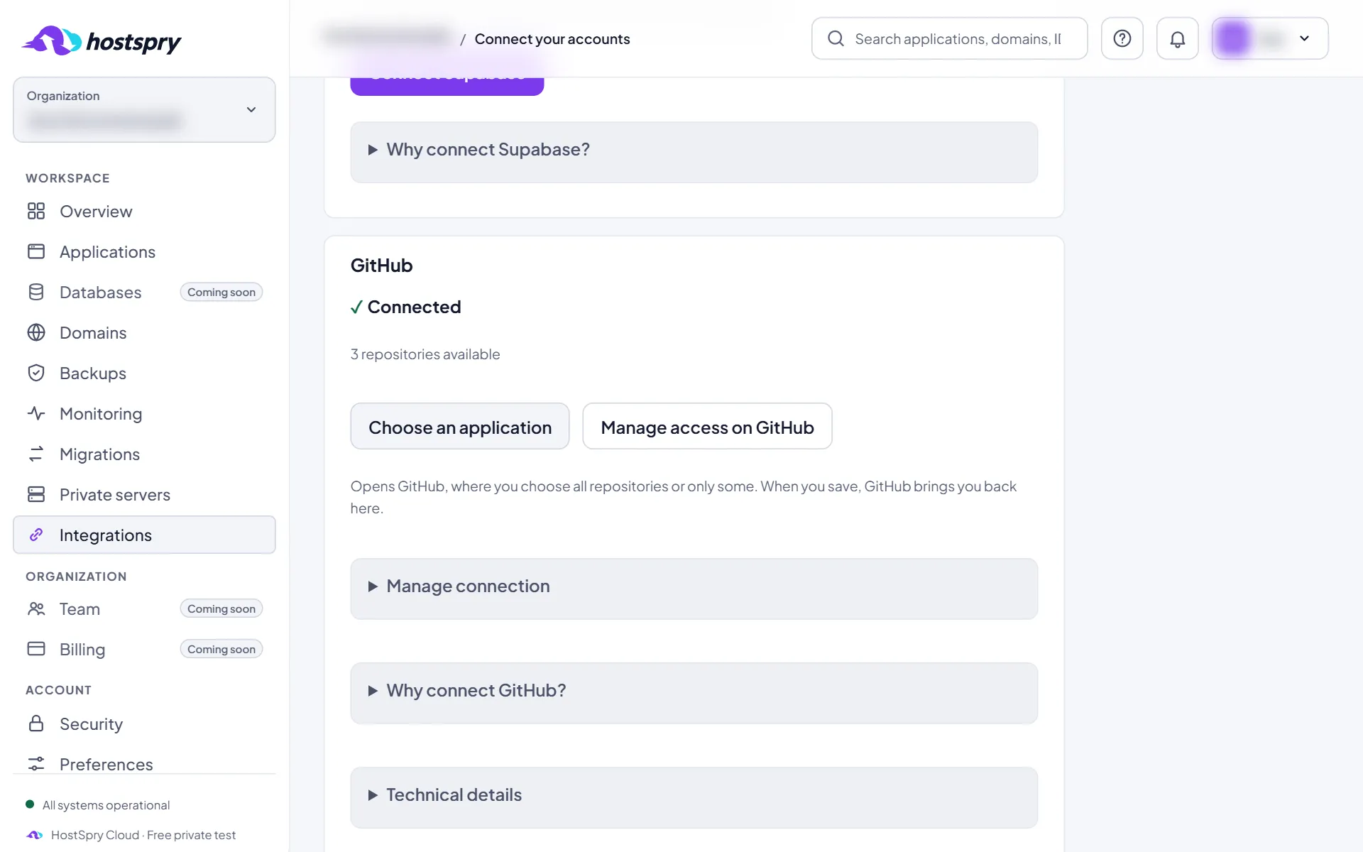Screenshot: Choose the application