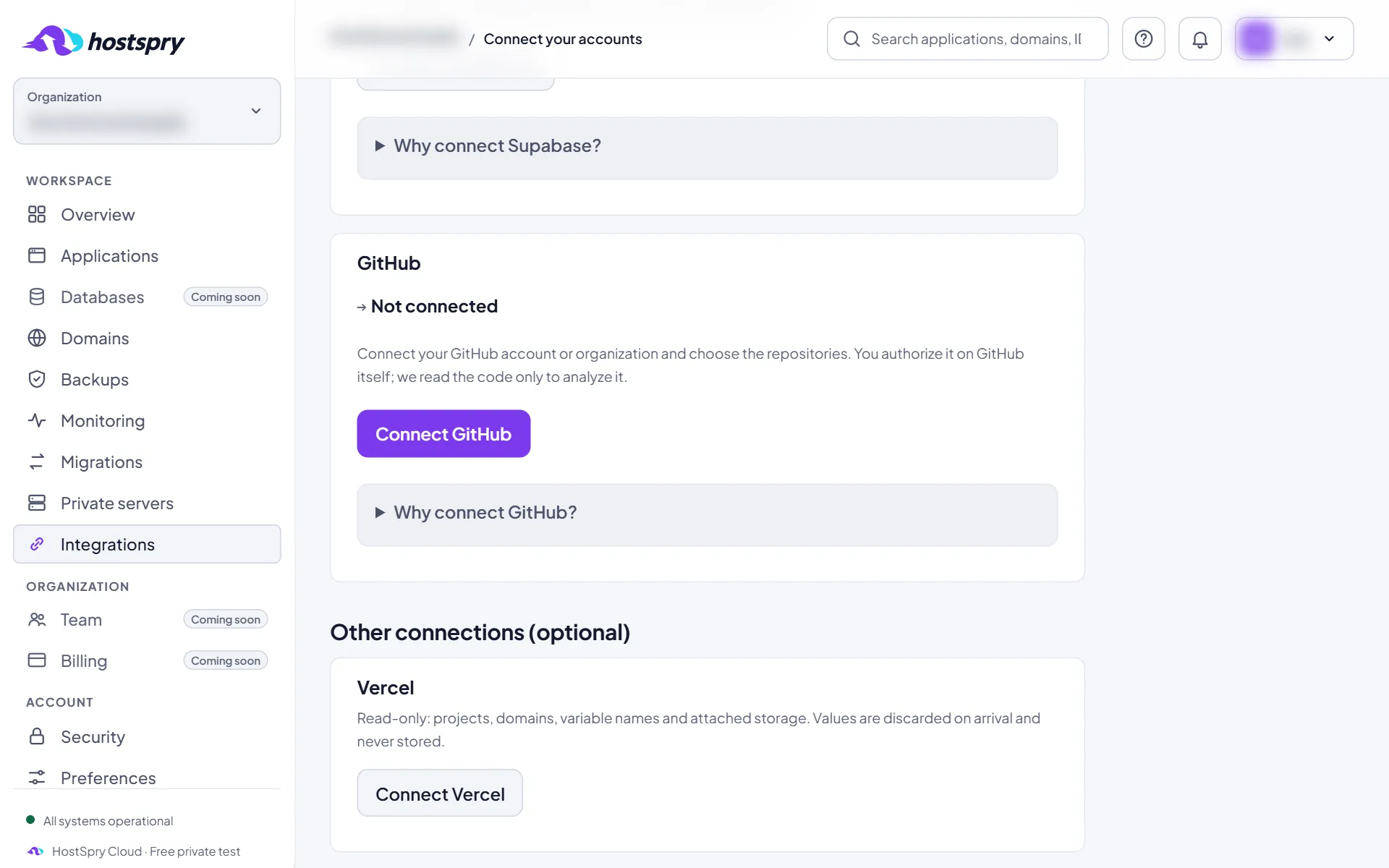 Screenshot: Connect GitHub