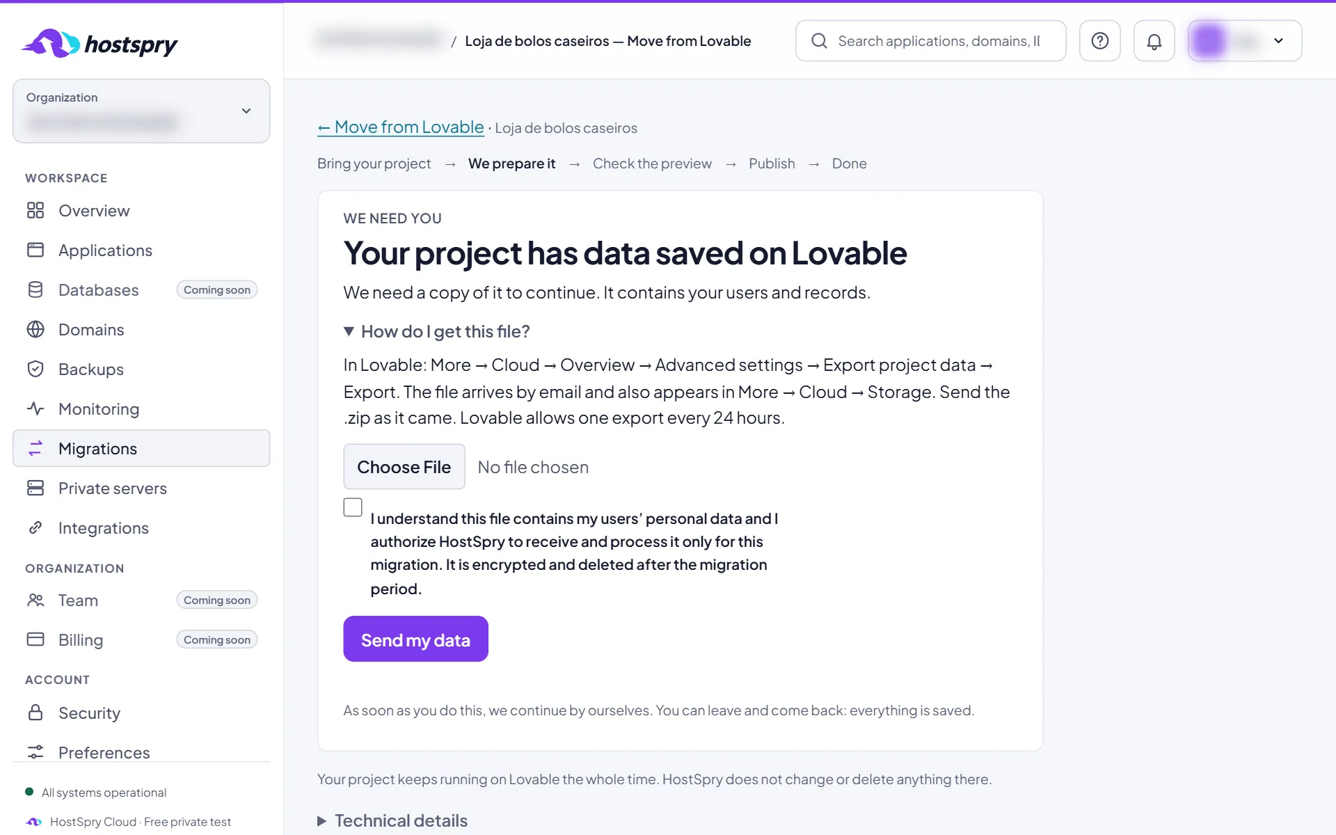 Screenshot: If the app has saved data