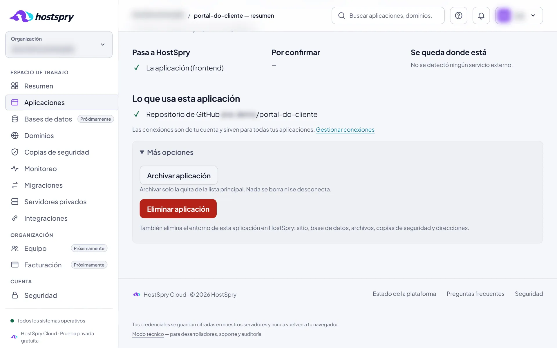 Captura de pantalla: Eliminar una aplicación