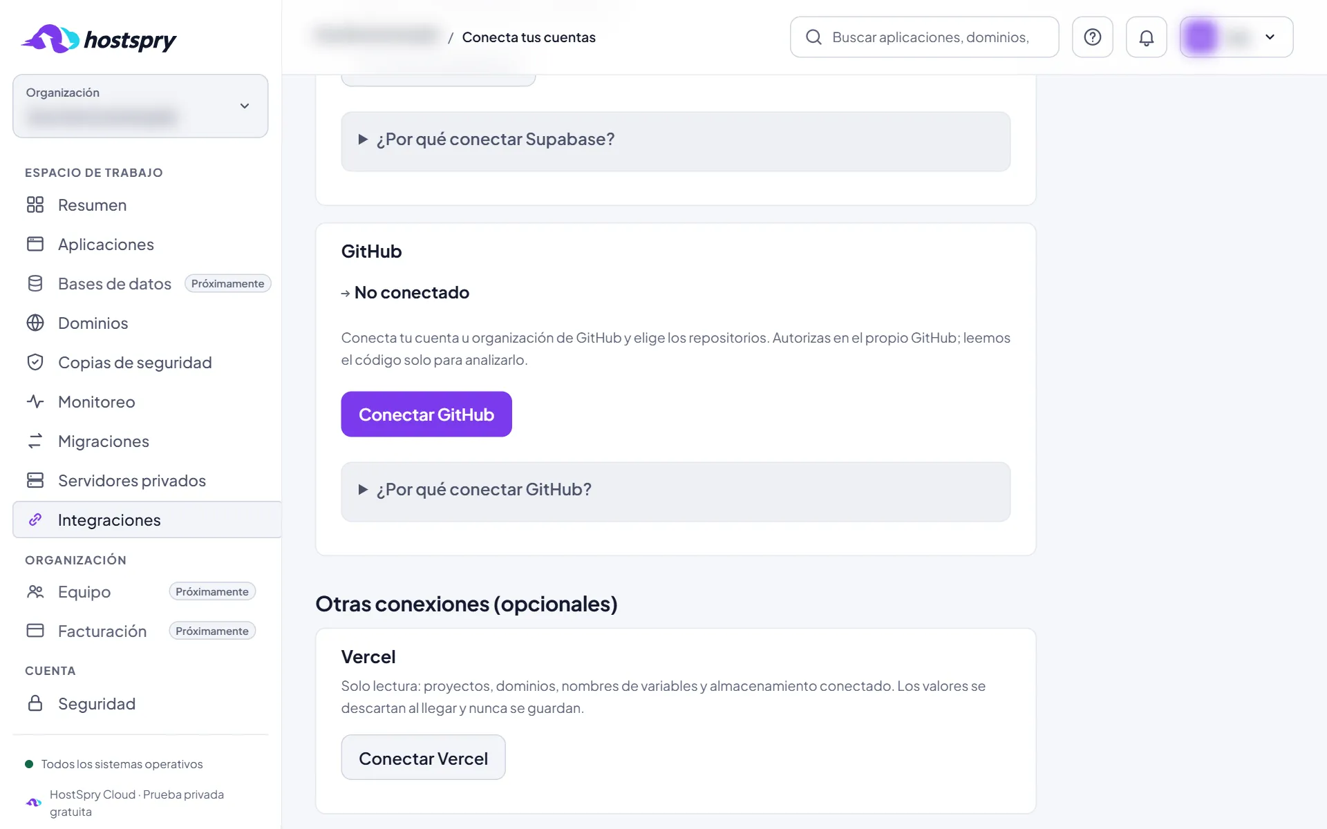 Captura de pantalla: Conecta GitHub