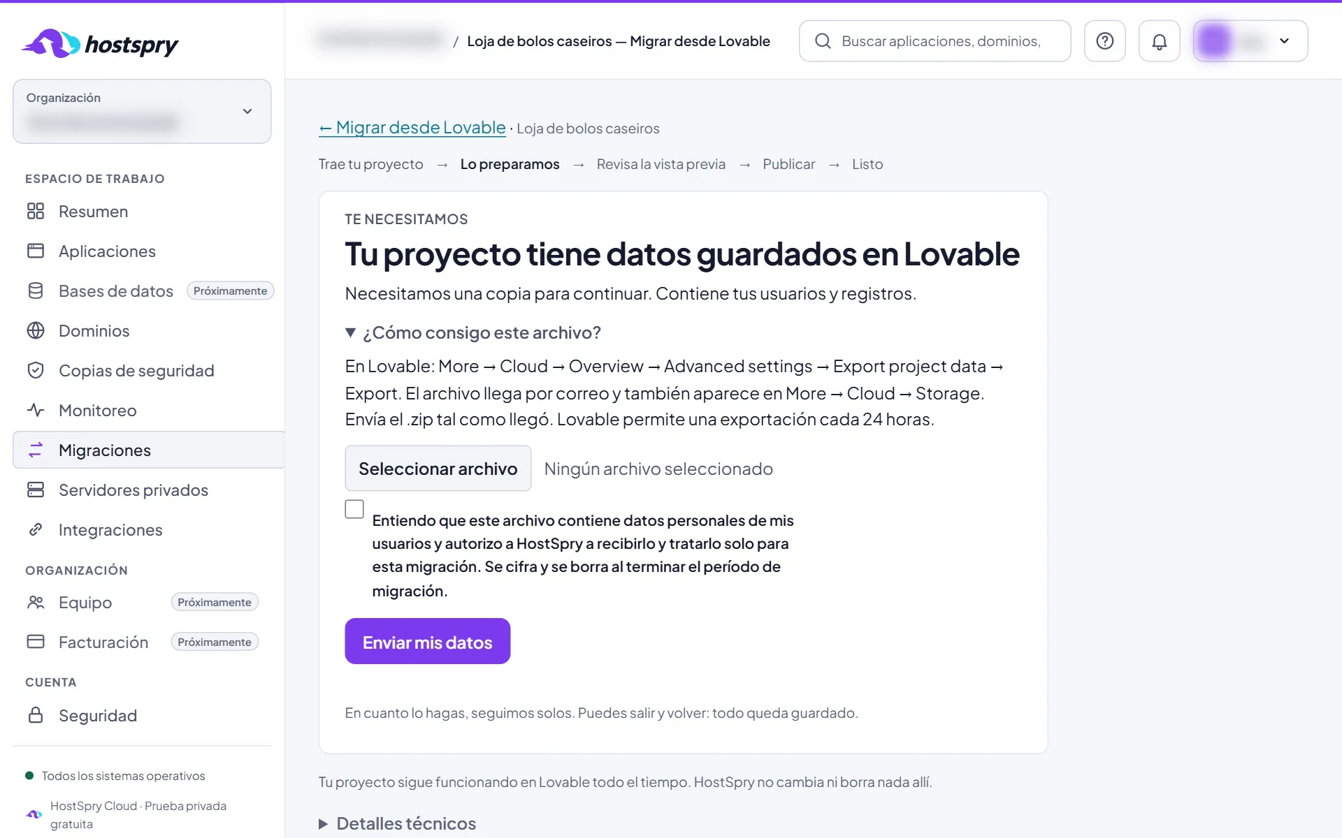 Captura de pantalla: Si la app tiene datos guardados