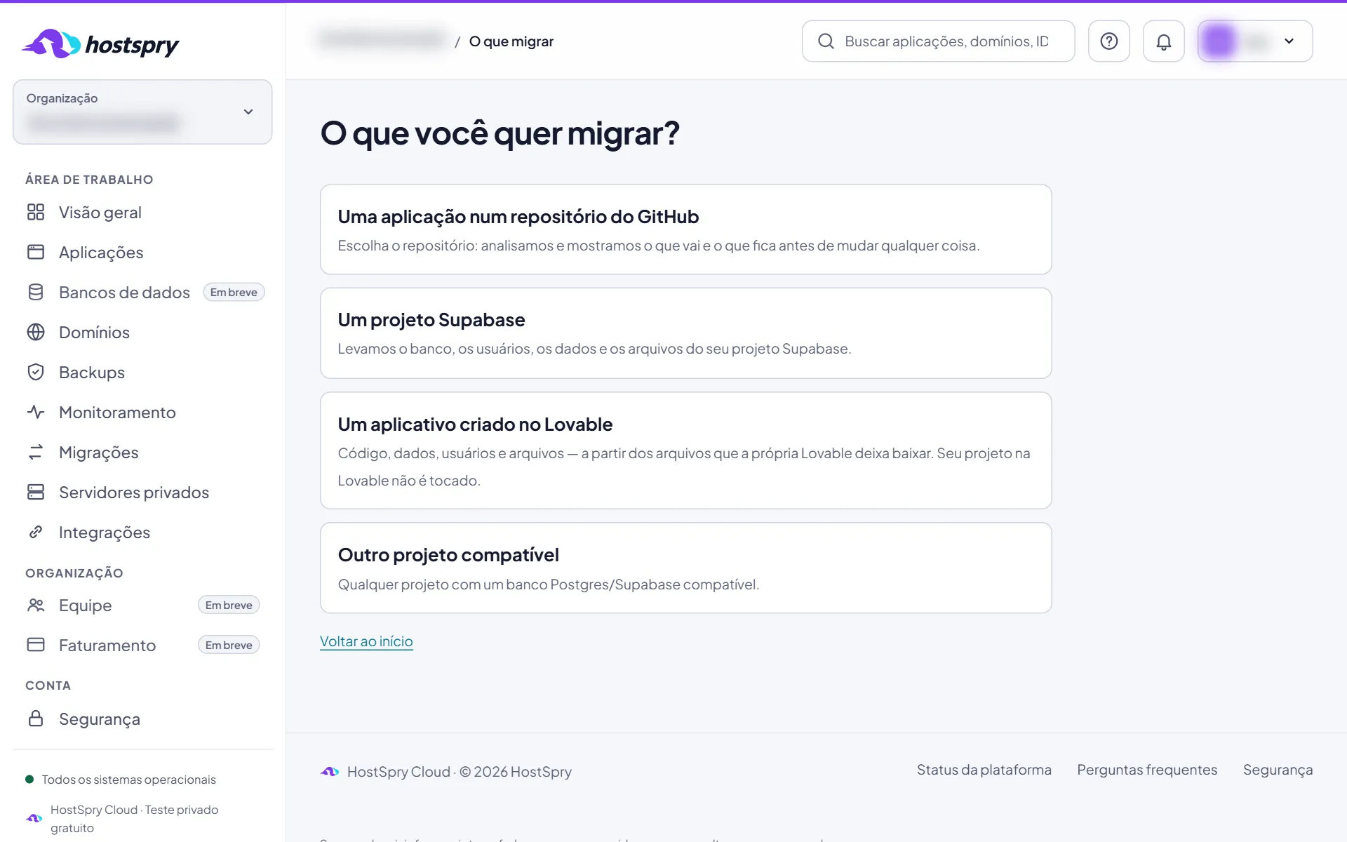 Captura da tela: Nova aplicação