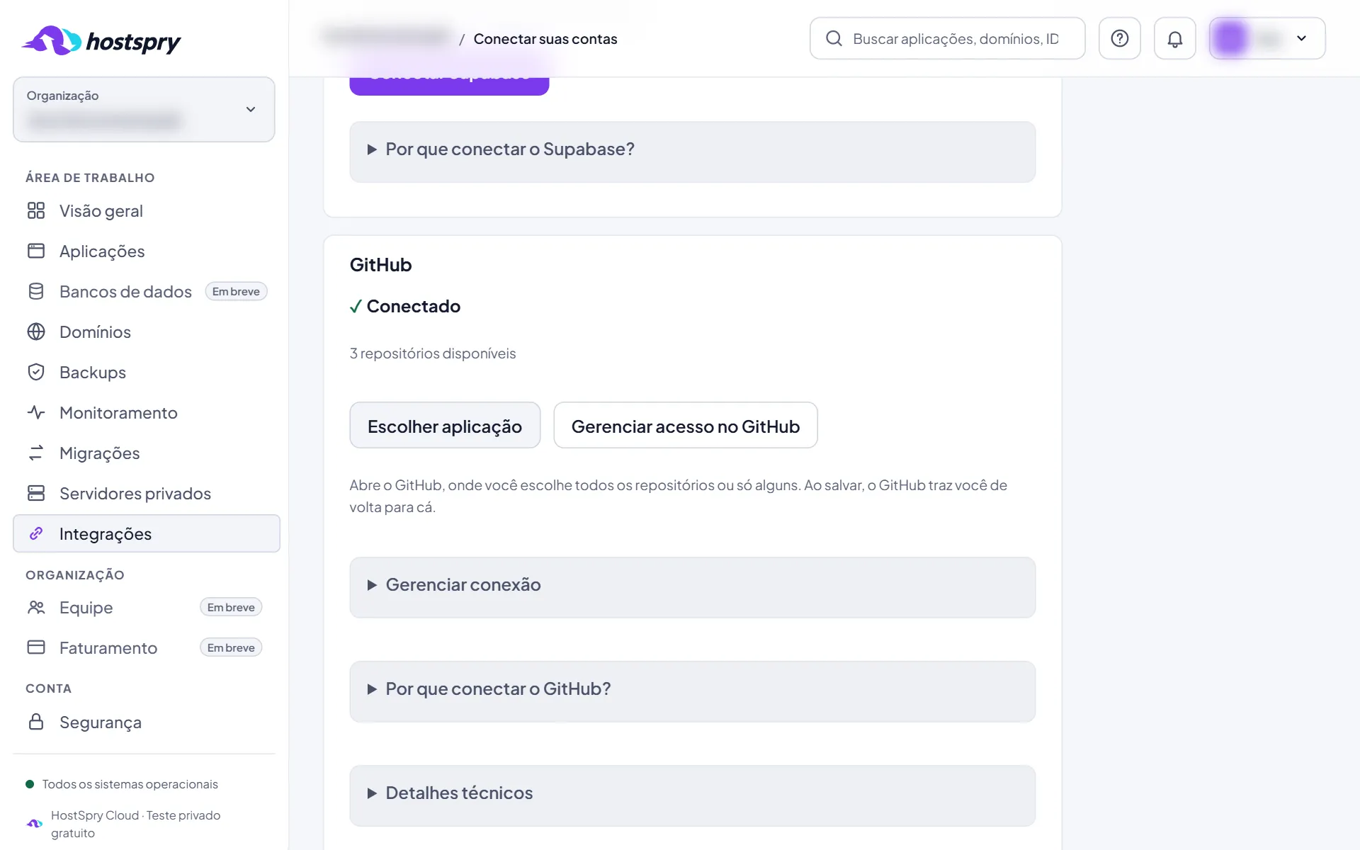 Captura da tela: Escolha a aplicação