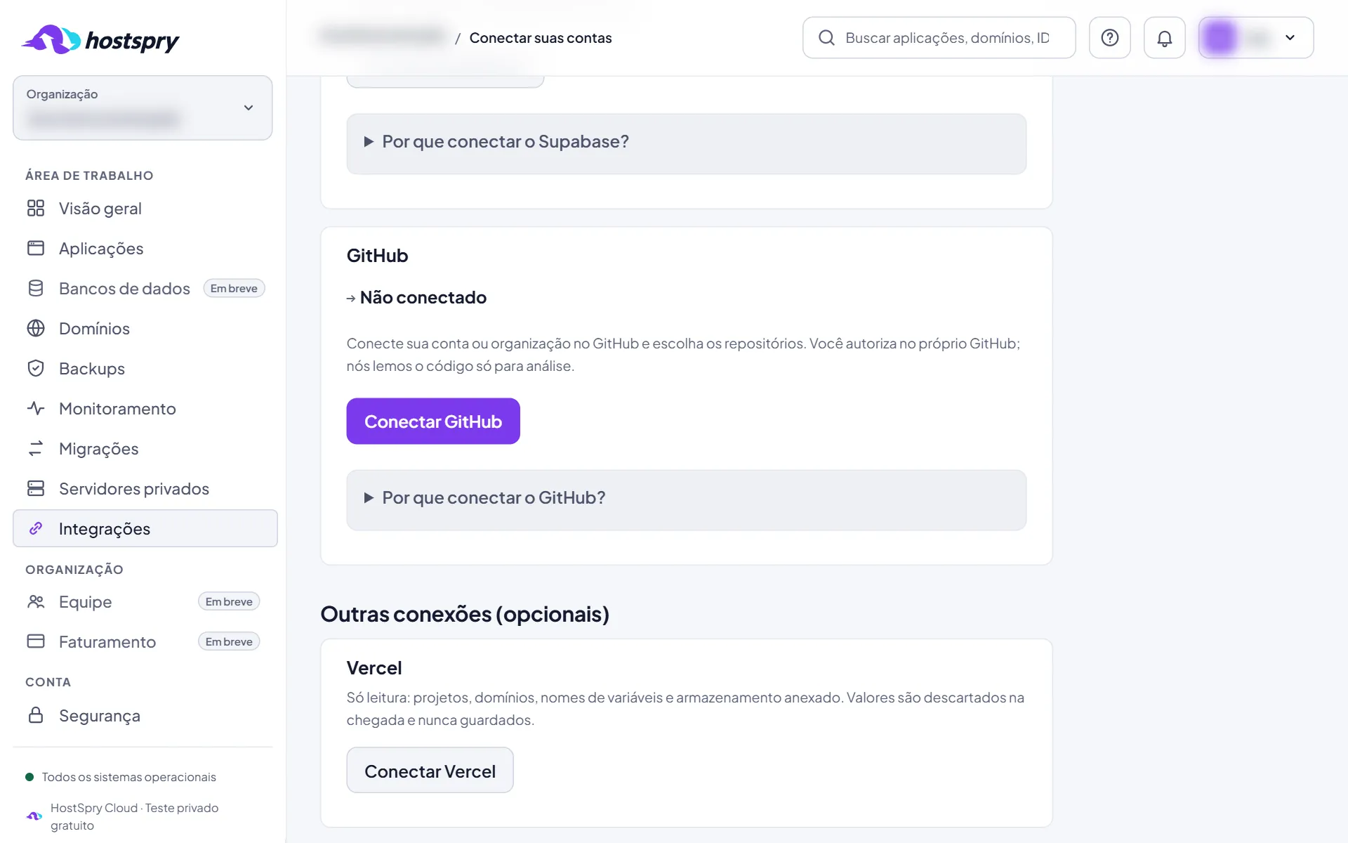 Captura da tela: Conecte o GitHub