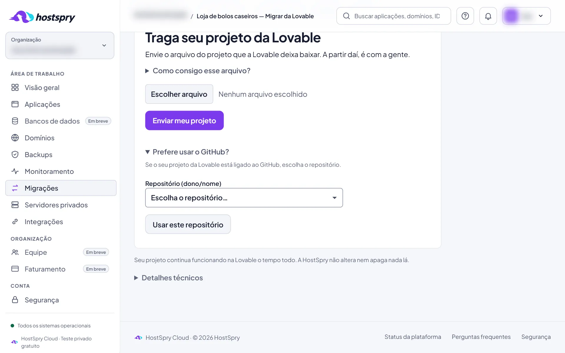 Captura da tela: Ou use o GitHub
