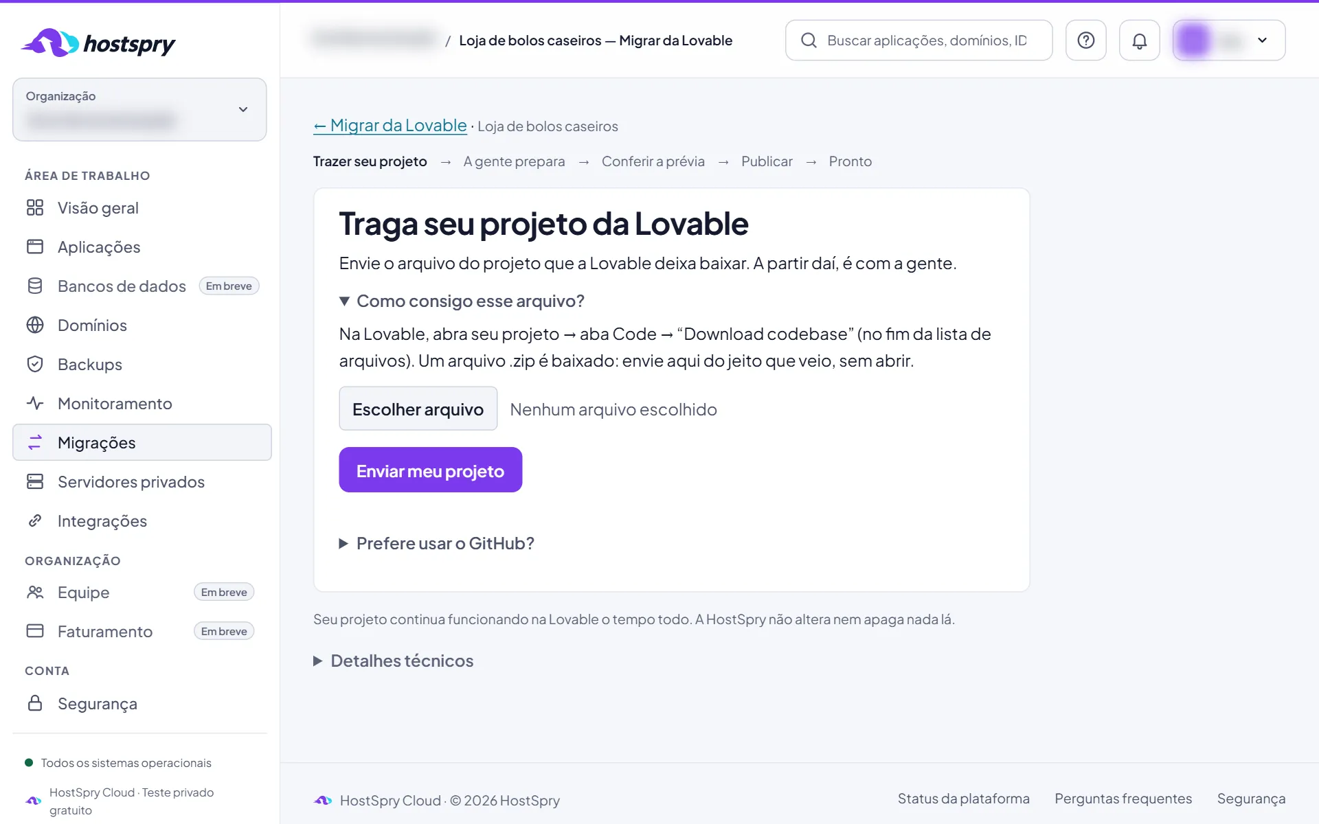Captura da tela: Envie o código